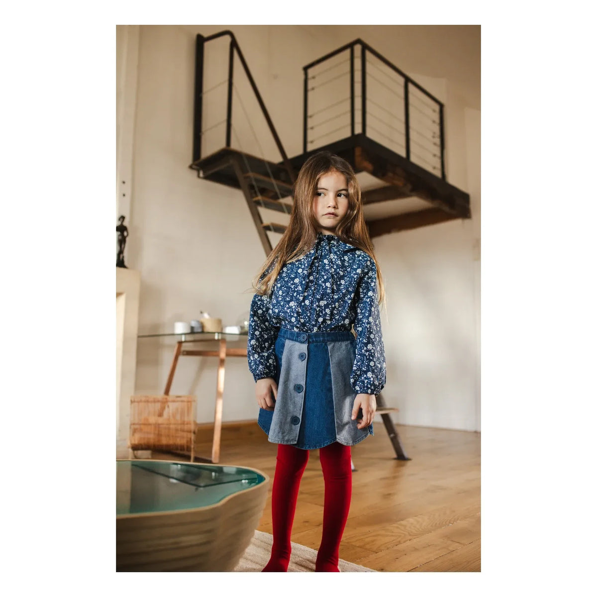 Louis Louise - Bloom Çizgili Denim Etek | Mavi