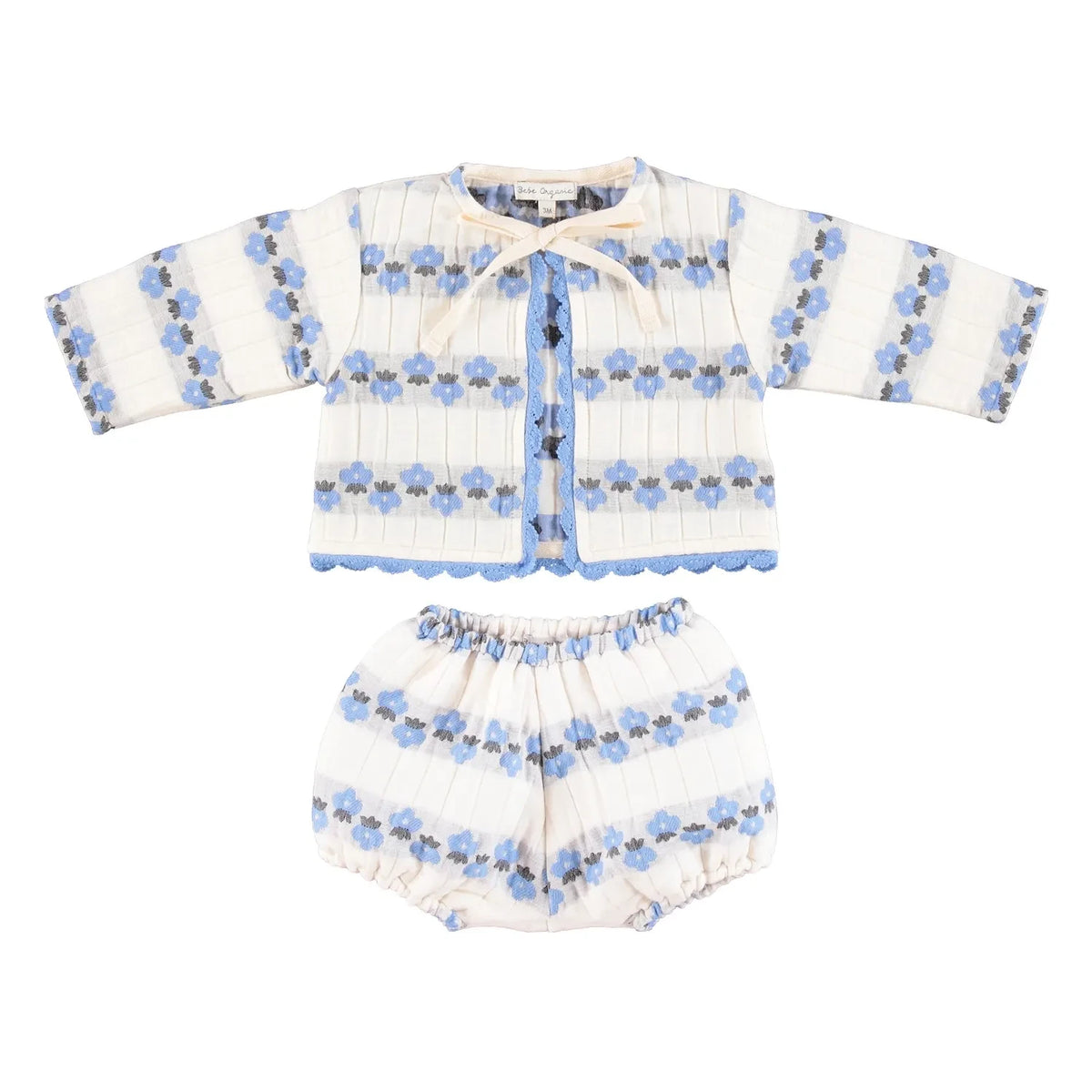 Bebe Organic - Scilla Çiçekli Hırka ve Bloomer Seti | Mavi