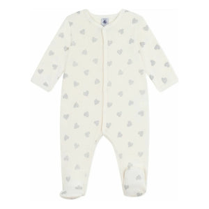 Petit Bateau - Organic Cotton Pajama with Glitter Heart Dors Bien | Ecru