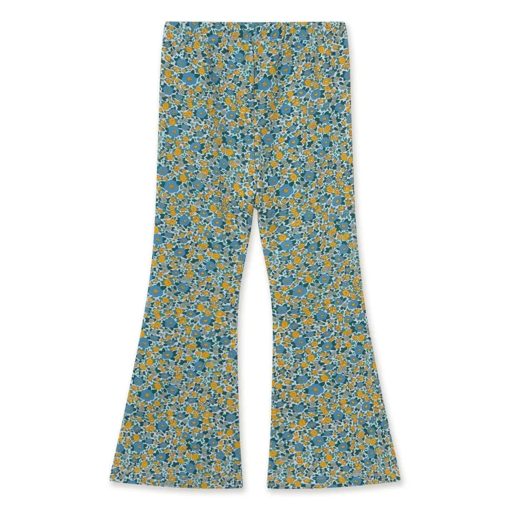Tinycottons - Organik Pamuklu Çiçek Desenli Fitilli İspanyol Paça Pantolon | Mavi