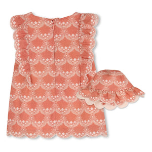 Chloé - Organik pamuk elbise ve şapka seti | Şeftali