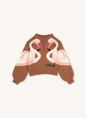 Chloé - Maglione in cotone biologico Flamants Roses | Caramello