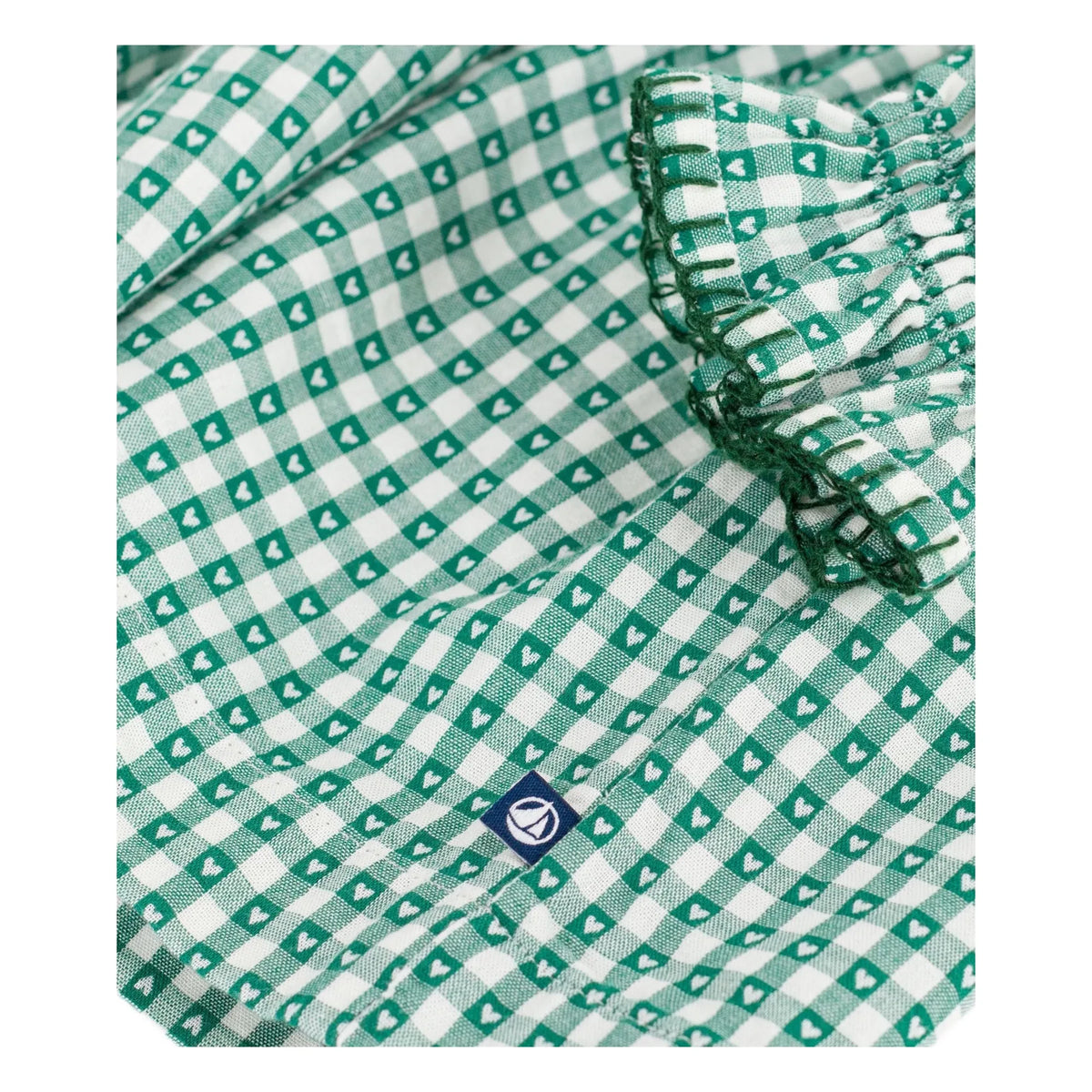 Petit Bateau - Organik Pamuk Poplin Ekose Geniş Elbise | Yeşil