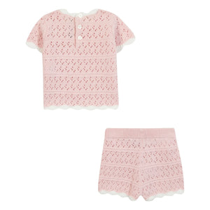 Tartine et Chocolat - Pointelle T-Shirt- und Shorts-Set | Hellrosa
