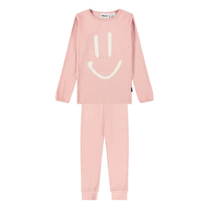 Molo - Lue Smiley Organic Cotton Pajamas | Powder Pink