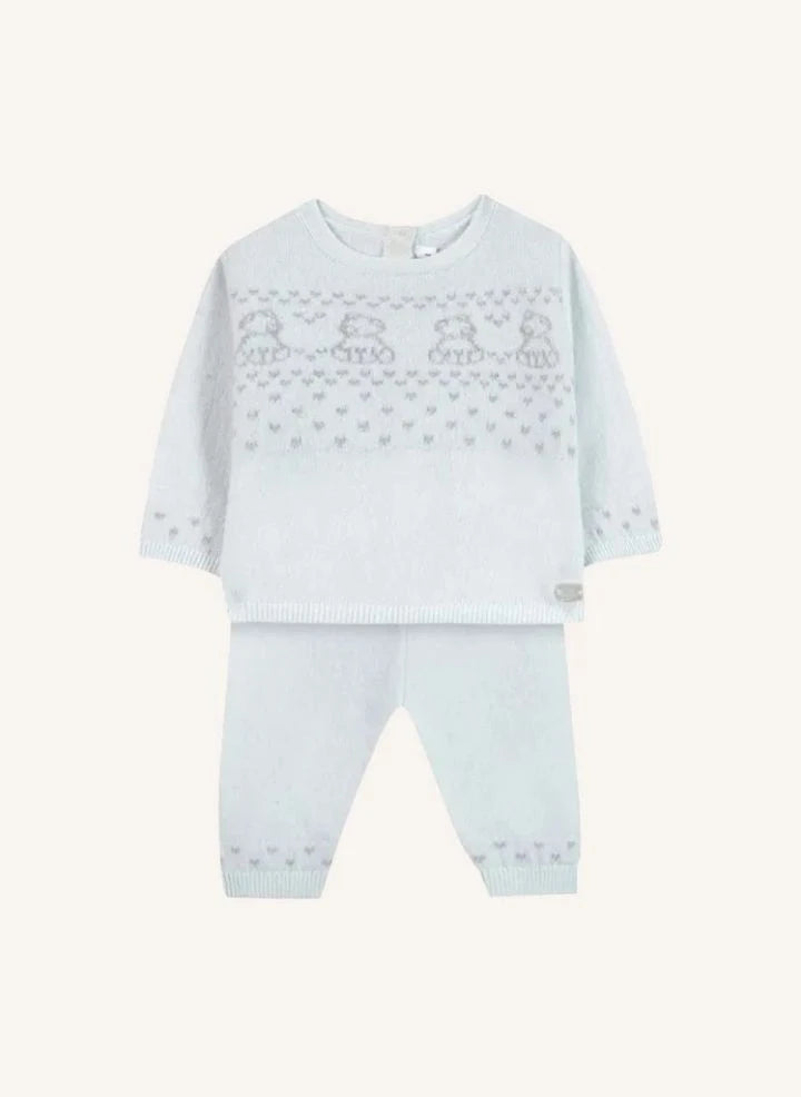 Tartine et Chocolat - Oyuncak Ayı Kazak ve Yün Pantolon Takımı | Açık mavi