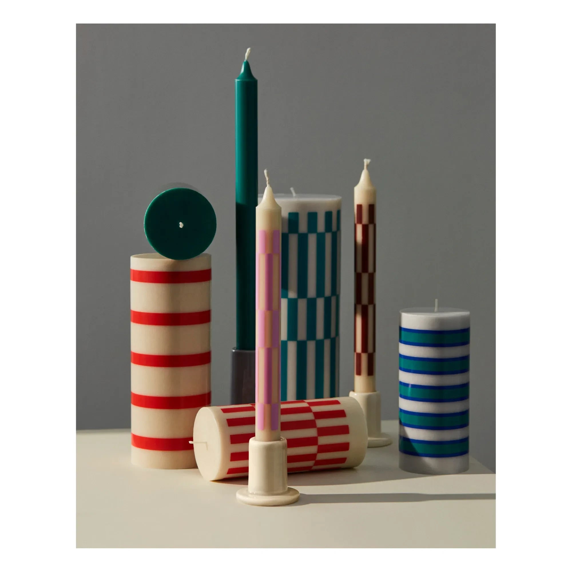 Hay - Striped pillar candle | Blue