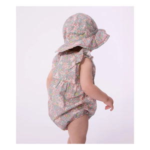 Petit Bateau - Organik pamuk poplin çiçekli tulum | Gri mavi