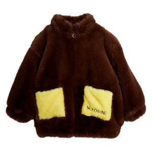 Mini Rodini - Kunstpelzjacke mit Hasenohren, recycelte Fasern | Braun