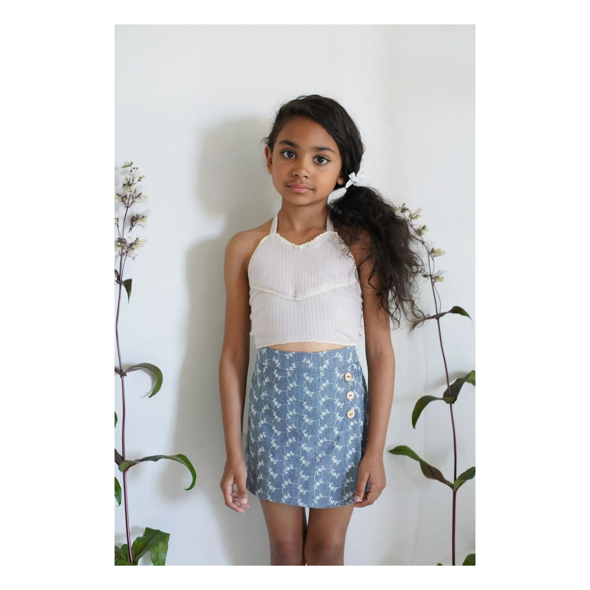 Soor Ploom - Zeytin Rengi Denim Mini Etek | Mavi