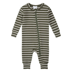 Petit Lem - Pijama de modal y algodón orgánico a rayas sin pies | Verde oscuro