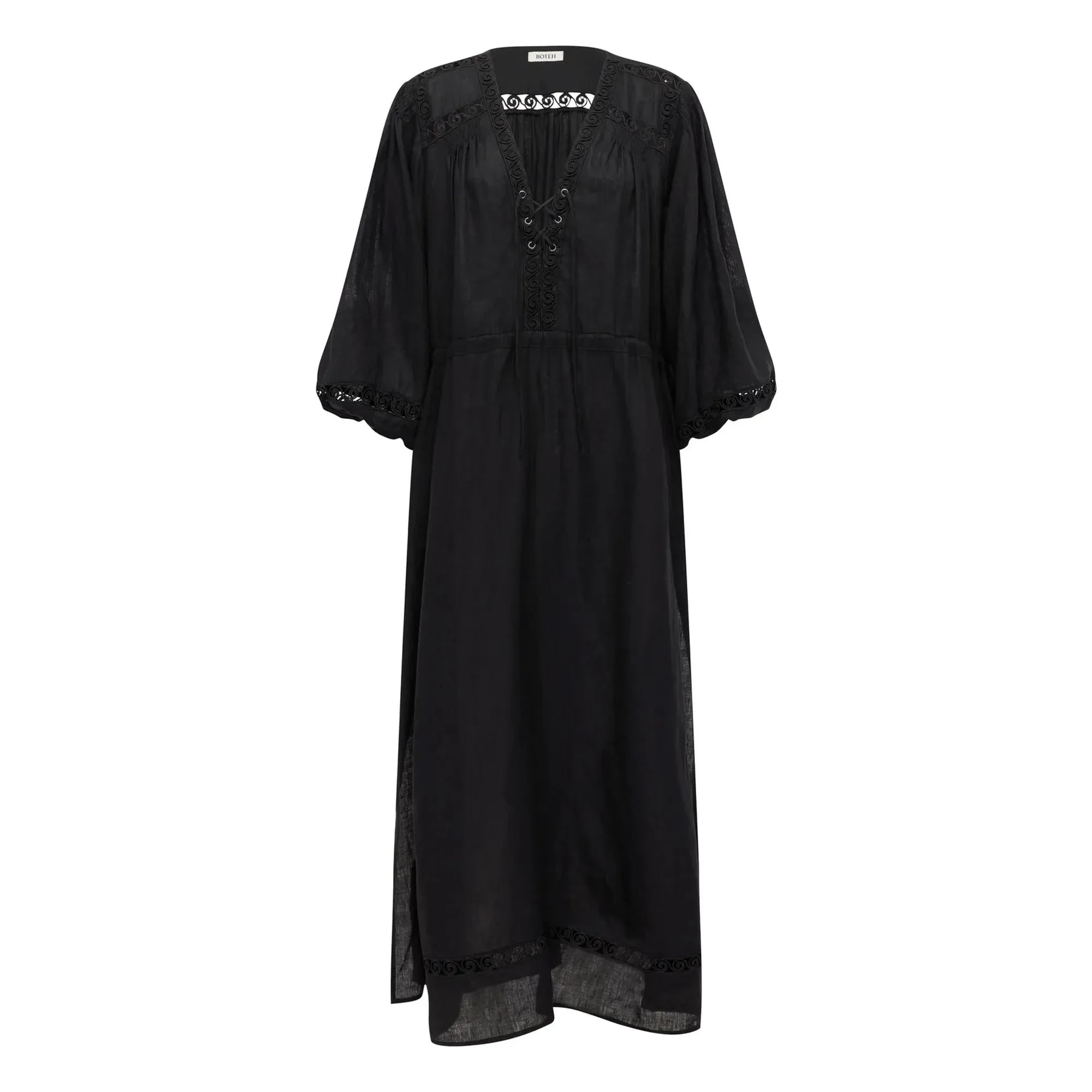 Boteh - Atlas Linen Ruched Dress | Black