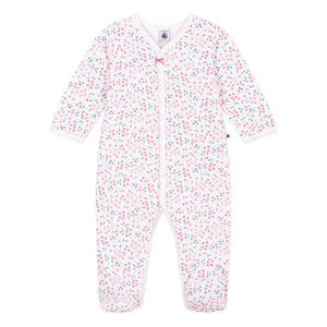 Petit Bateau - Bestickter Samt-Schlafanzug mit Blumenmuster | Weiß