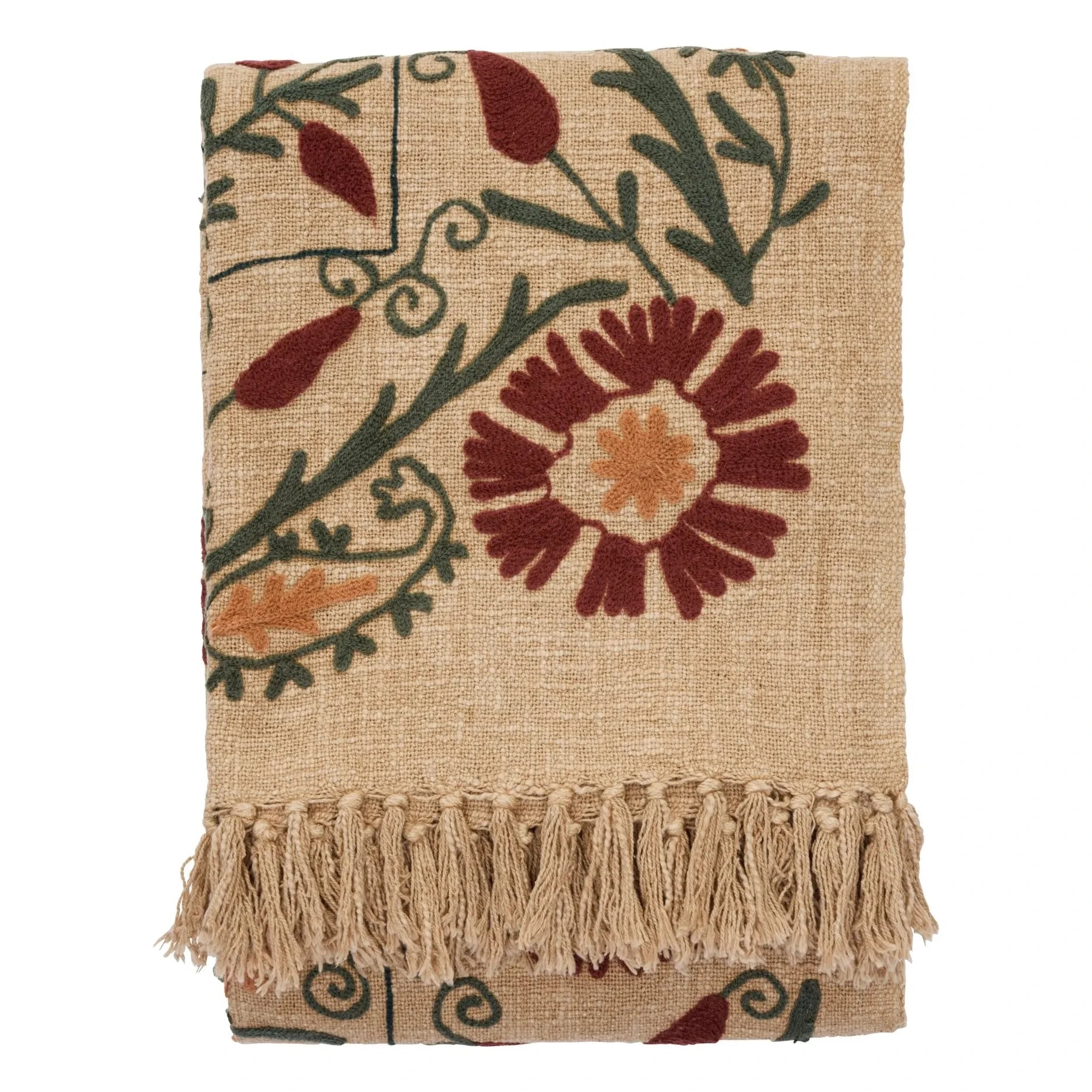Madam Stoltz - Suzani işlemeli throw | Kahverengi