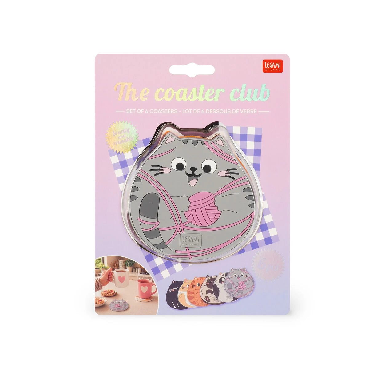 Legami - Altı Bardak Altlığı Seti - Coaster Club - Kedi
