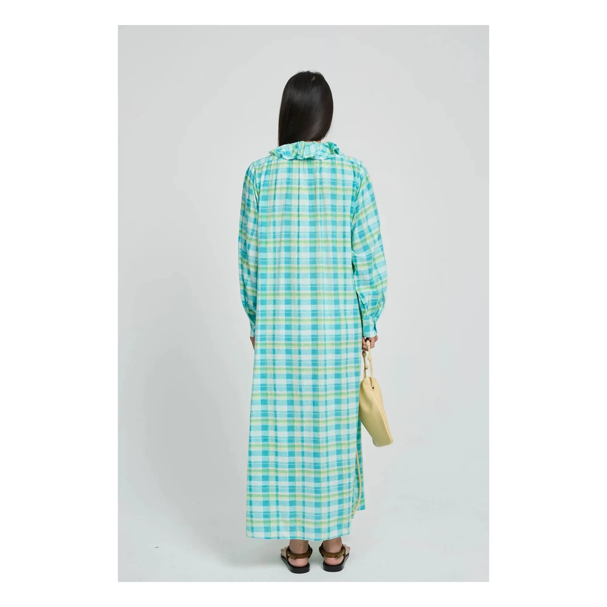 Laurence Bras - Philibong Cotton Checkered Dress | Turquoise