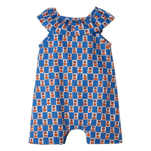 Fabula - Ruffled Dungarees Damiers Flowers | Blue