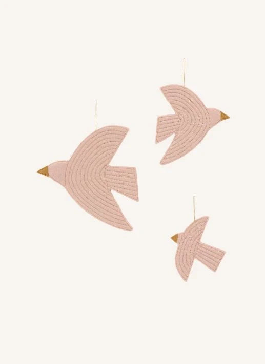 Muskhane - Birdy Keçe Duvar Süsleri - 3'lü Set | Toz pembe