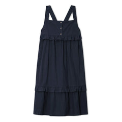Matona - Vestido con volantes Mi-Long Algodón orgánico | Azul marino