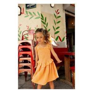 Louis Louise - Striped Eden Drawstring Dress | Orange