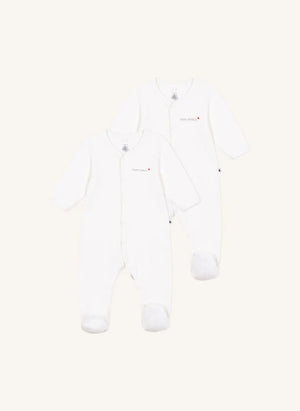 Petit Bateau - 2’li Kadife Organik Pamuk Pijama Takımı | Beyaz