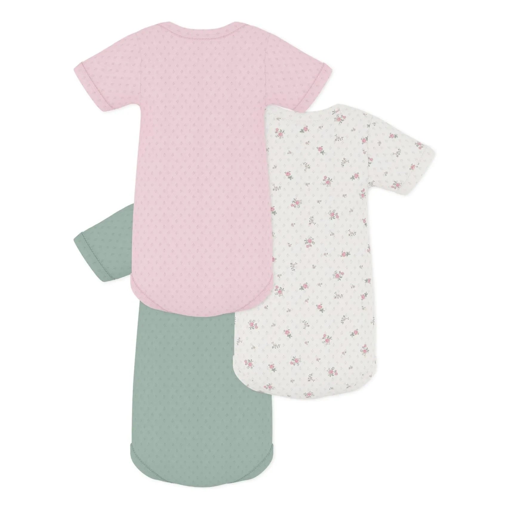 Petit Bateau - Conjunto de 3 bodys perforados de algodón orgánico para bebé | Rosa