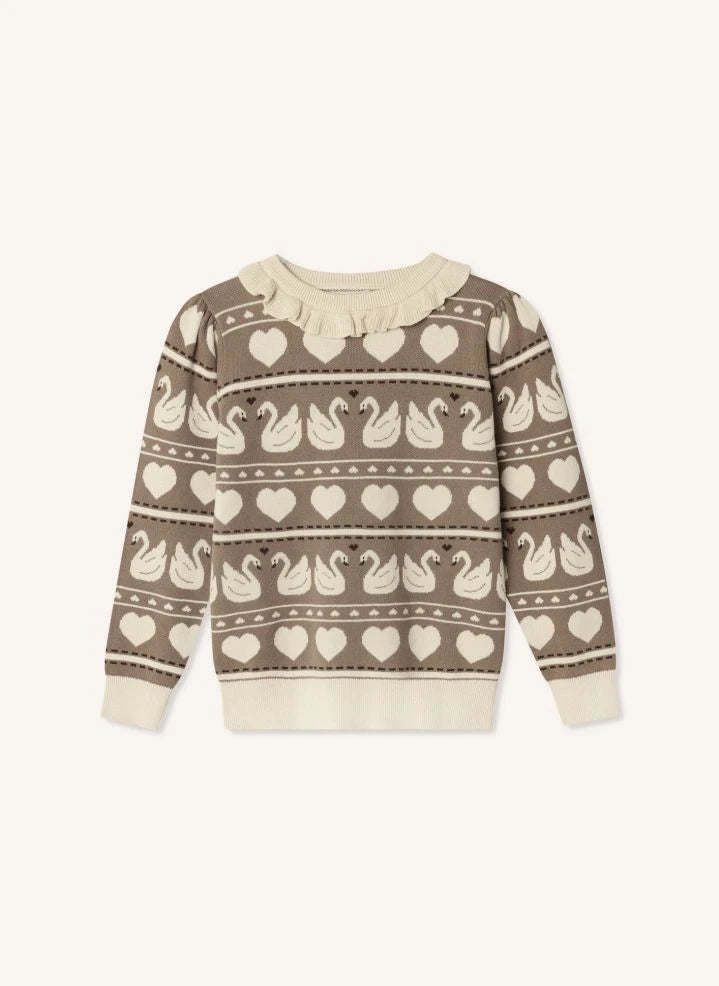 Fliink - Lovely Swans Organic Cotton Sweater | Ecru