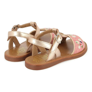 Pom d'Api - Sandalias Plagette Raphia Brod | Rosa
