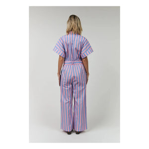 Lollys Laundry - Mathilde gestreifter Baumwoll-Jumpsuit | Rosa