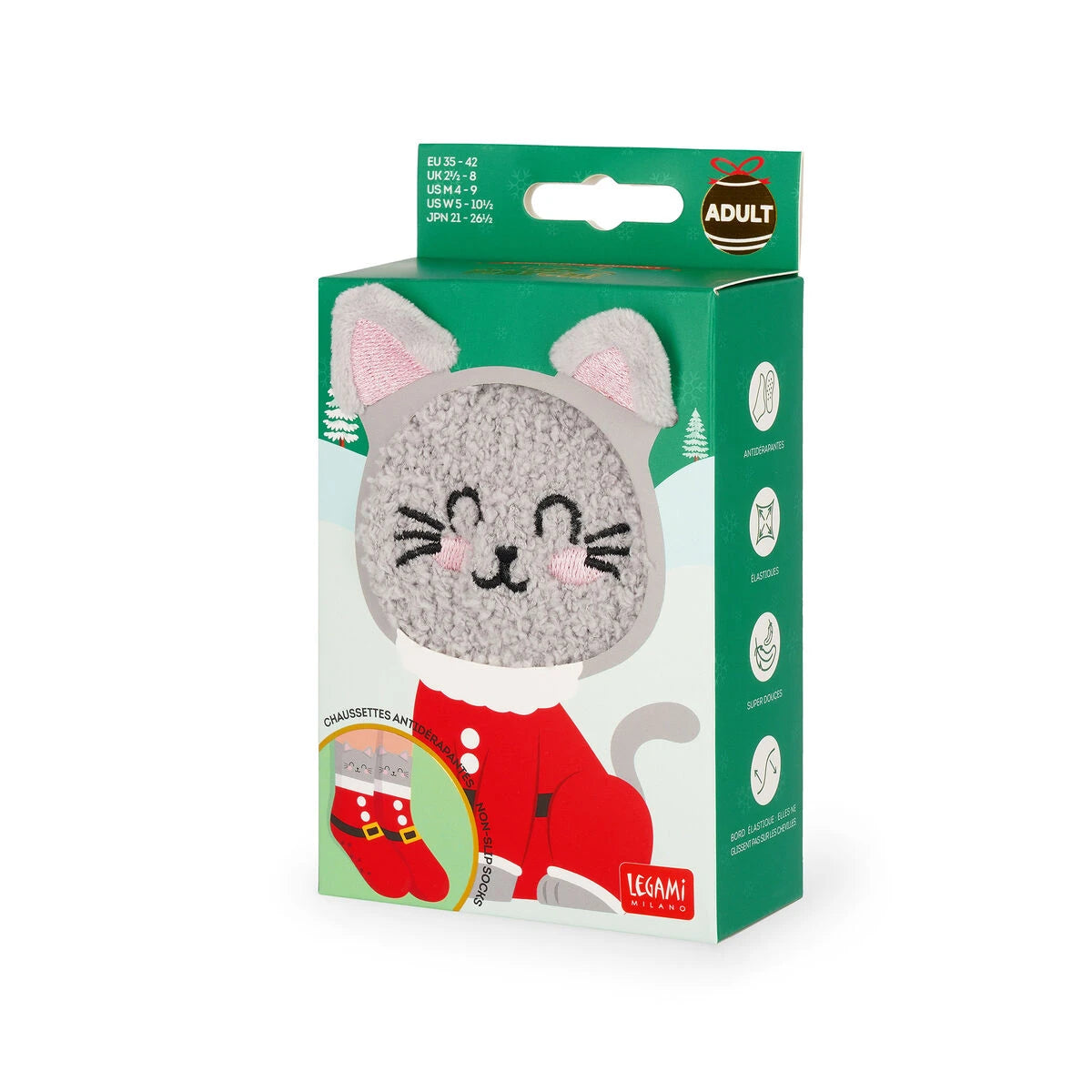 Legami - Adult Noel Slipper Çoraplar Kitty Santa - Tam Bir Uyum!