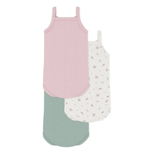 Petit Bateau - 3er-Set Blumenmuster Bio-Baumwolle Ajour-Trägerbody | Rosa