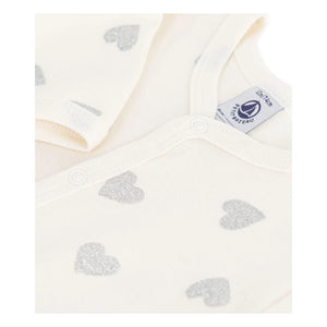 Petit Bateau - Organic Cotton Pajama with Glitter Heart Dors Bien | Ecru