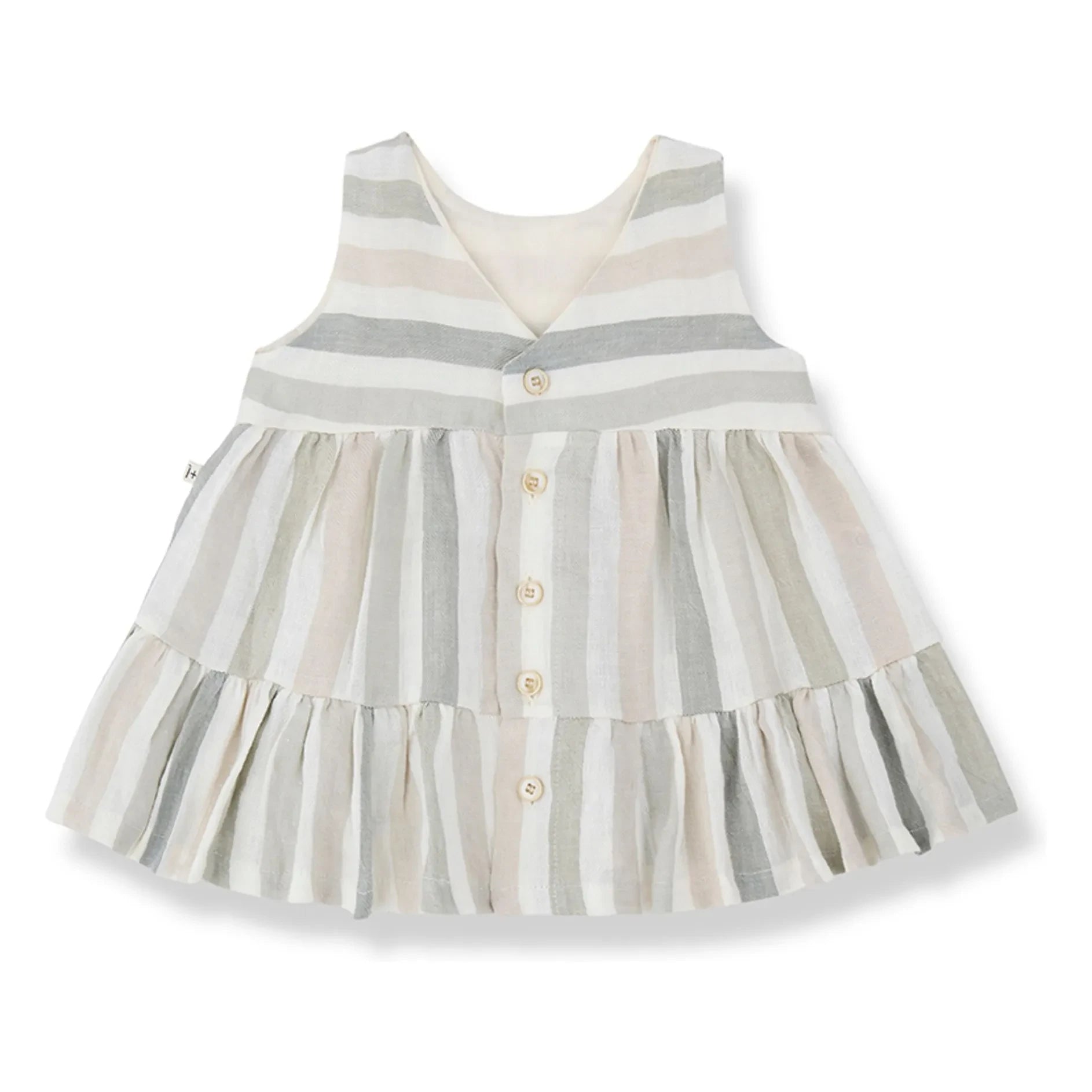 1+ in the family - Gestreiftes Leinen Calonge Kleid | Ecru
