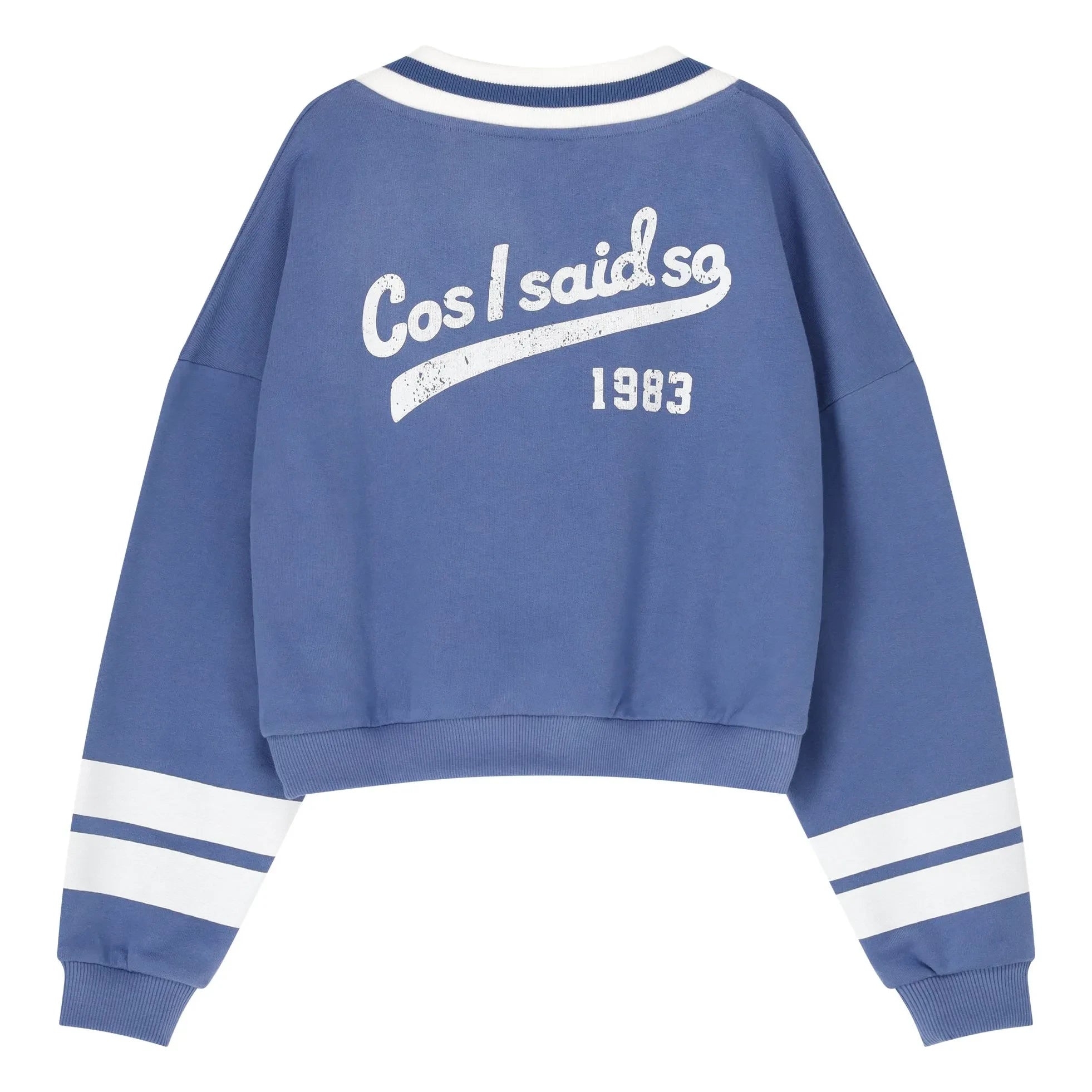 Cos I Said So - Organik pamuklu V yaka çizgili sweatshirt | Mavi