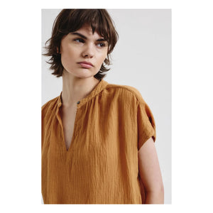 Pomandère - Short sleeve blouse Organic cotton gauze | Apricot