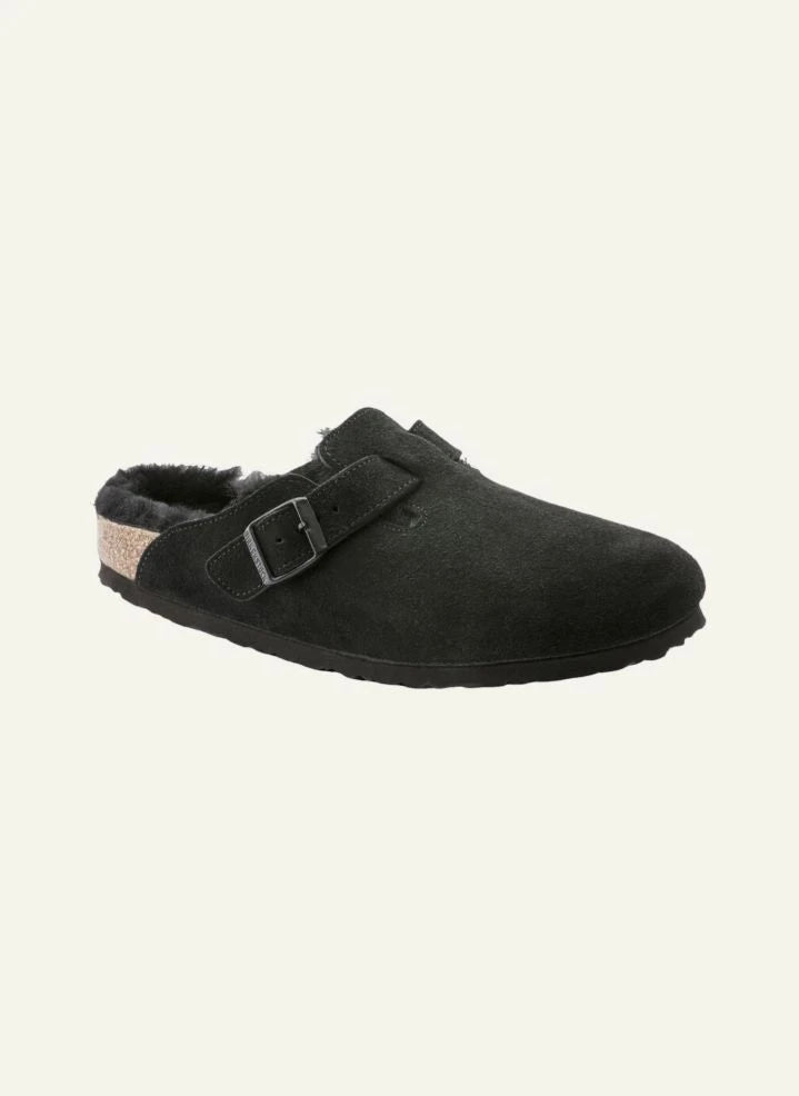 BIRKENSTOCK - Παντόφλες Boston με επένδυση από δέρμα προβάτου - Συλλογή ενηλίκων | Μαύρο
