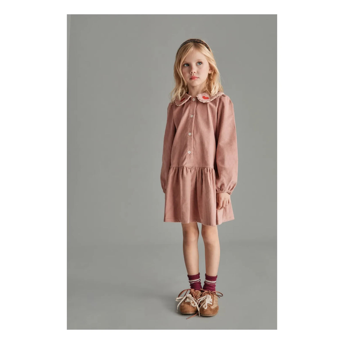 Mipounet - Vestido de terciopelo Géraldine Hearts | Rosa palo