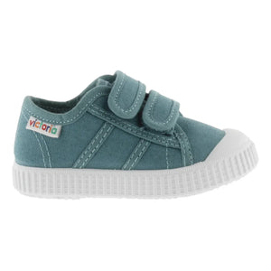 Victoria - Striped Canvas Velcro Sneakers | Blue