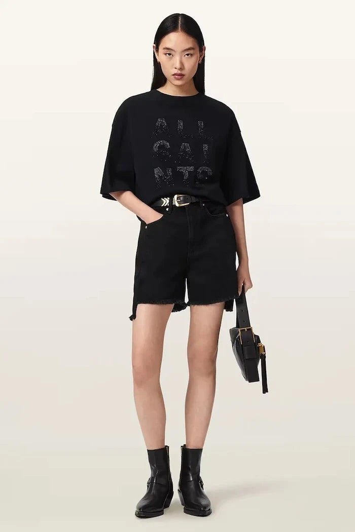 AllSaints Damen Baumwoll-Oversize-STACKS-T-Shirt