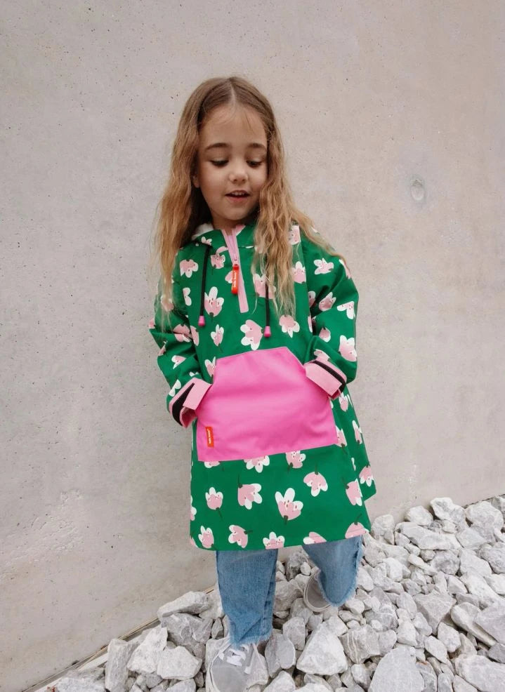 Hello Hossy - Blumenmuster Regenponcho | Grün