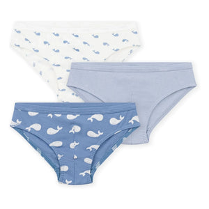 Petit Bateau - Pack de 3 braguitas de algodón orgánico con estampado de ballenas | Azul