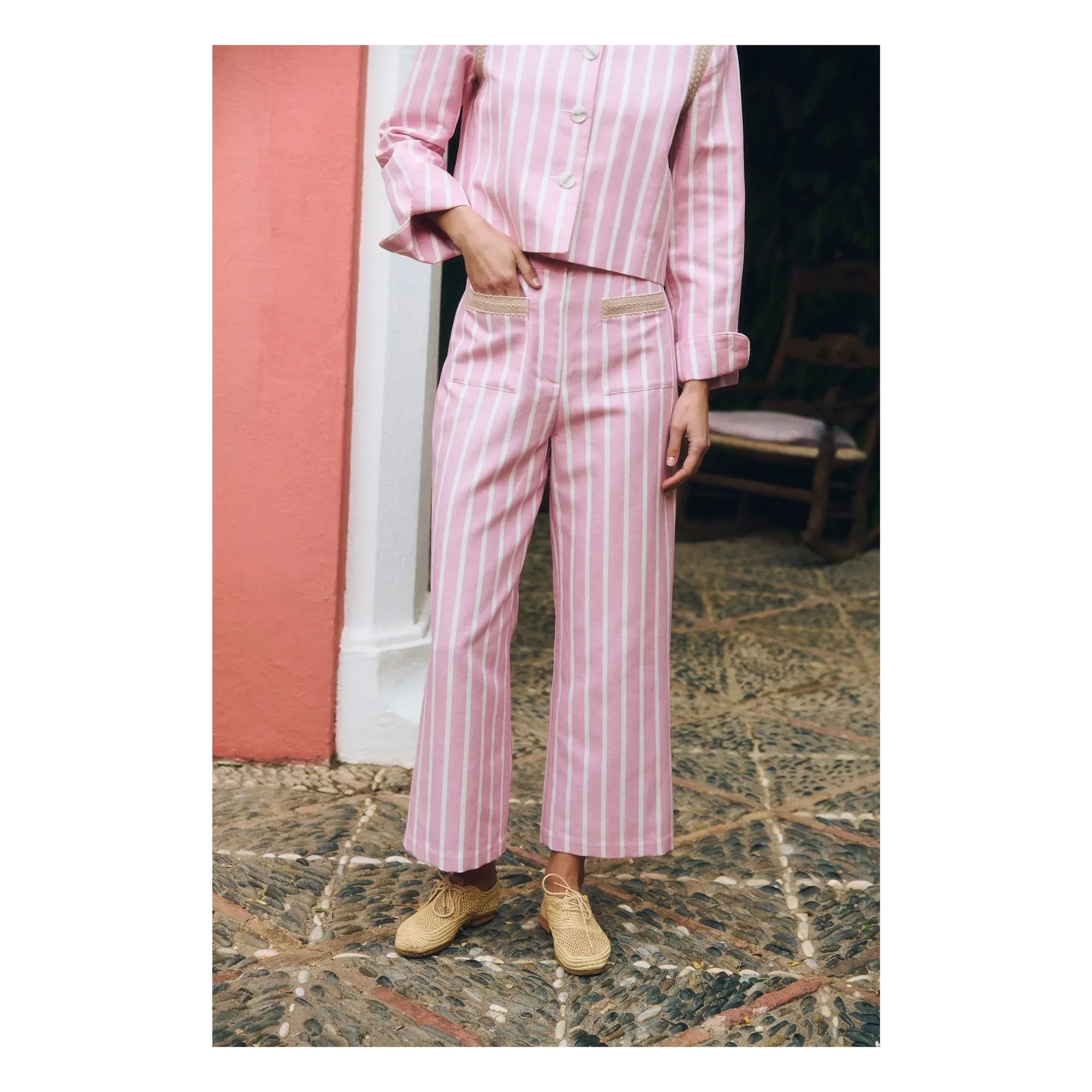 Maria de la Orden - Niza Pamuklu Çizgili Pantolon | Pembe