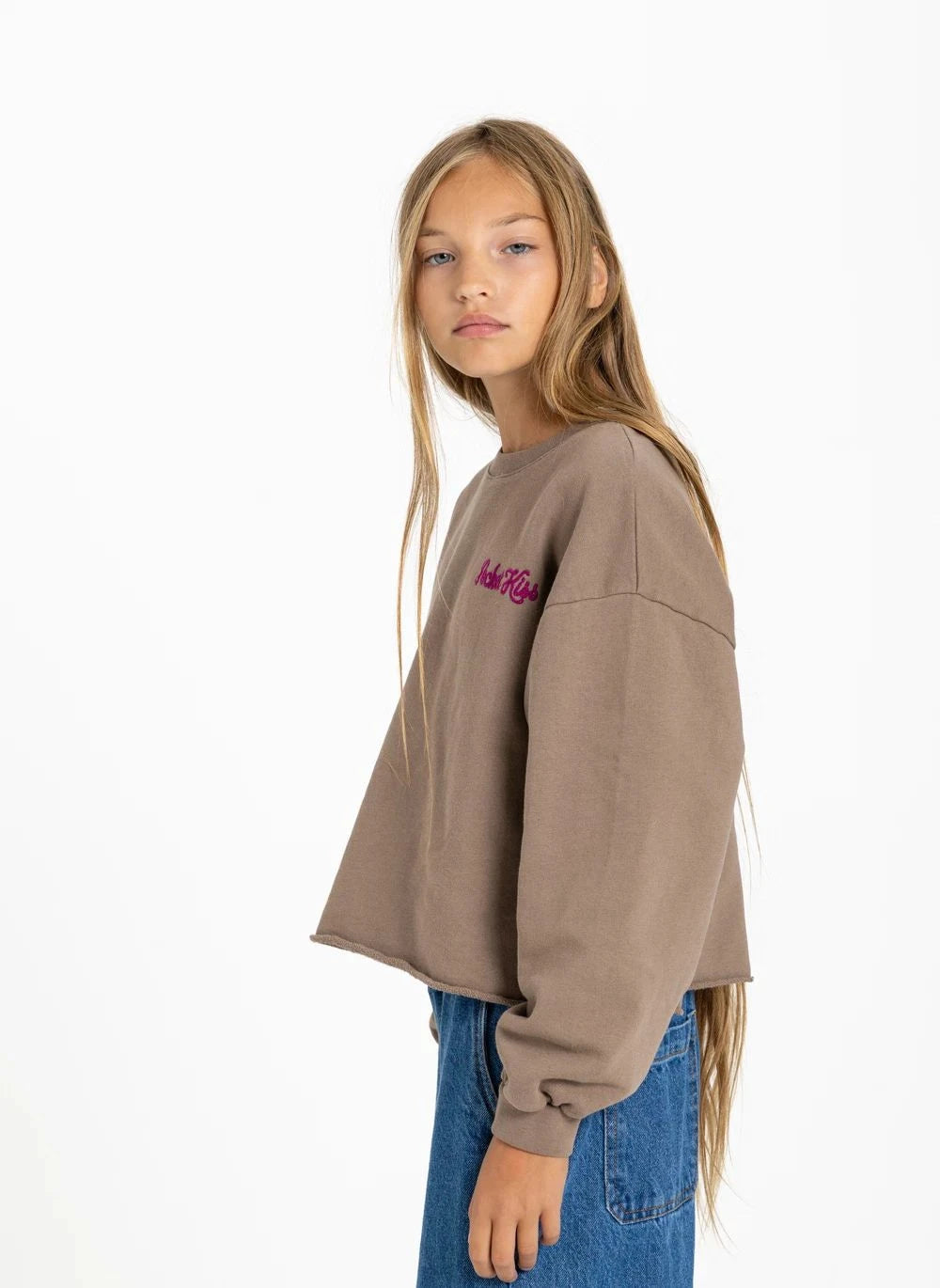 Smallable Kid - Sudadera Orgánica de Algodón con Bolsillo en Ciruela | Marrón Helado