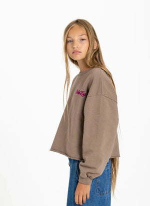 Smallable Kid - Sudadera Orgánica de Algodón con Bolsillo en Ciruela | Marrón Helado
