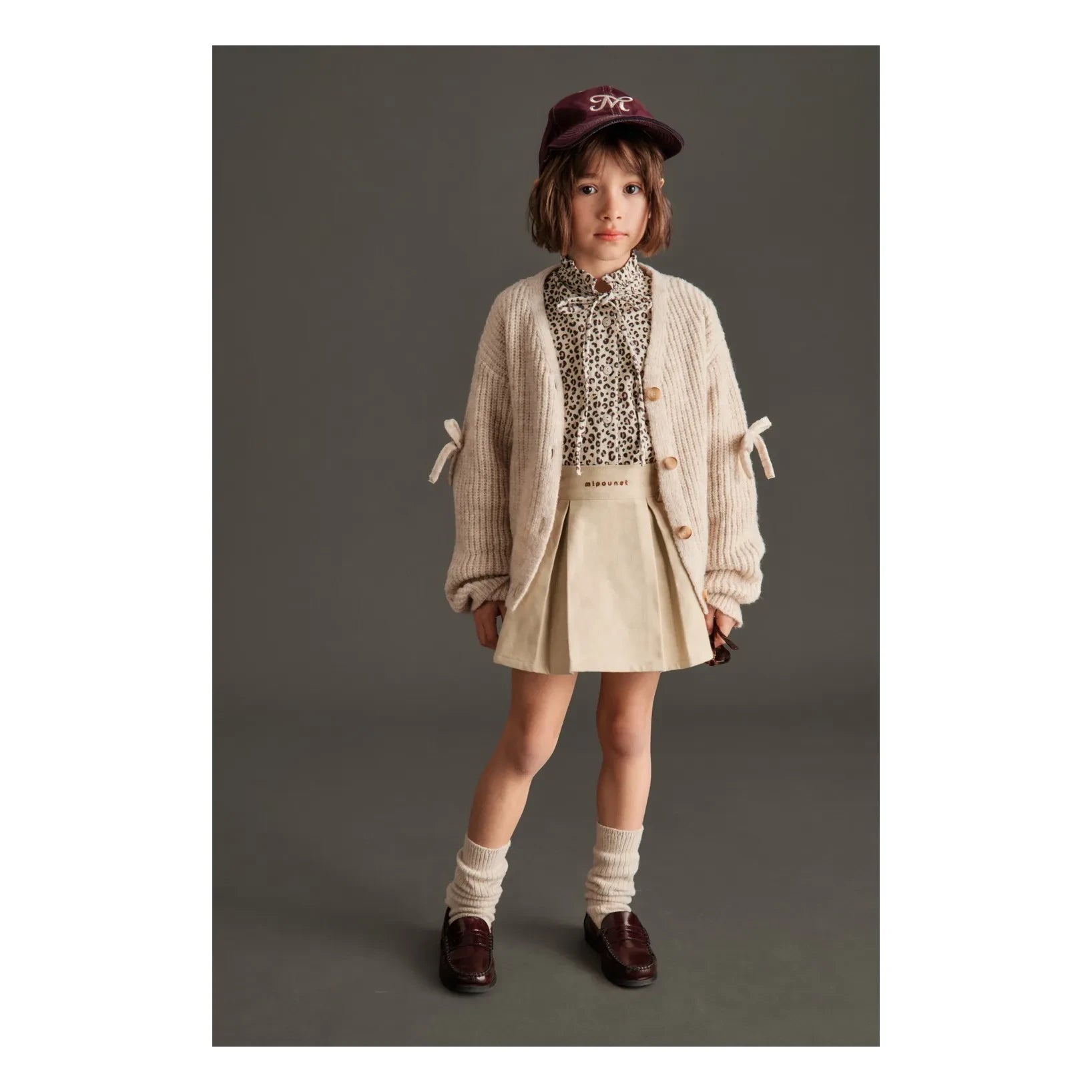 Mipounet - Chloé Leopar Kadife Bluz | Bej