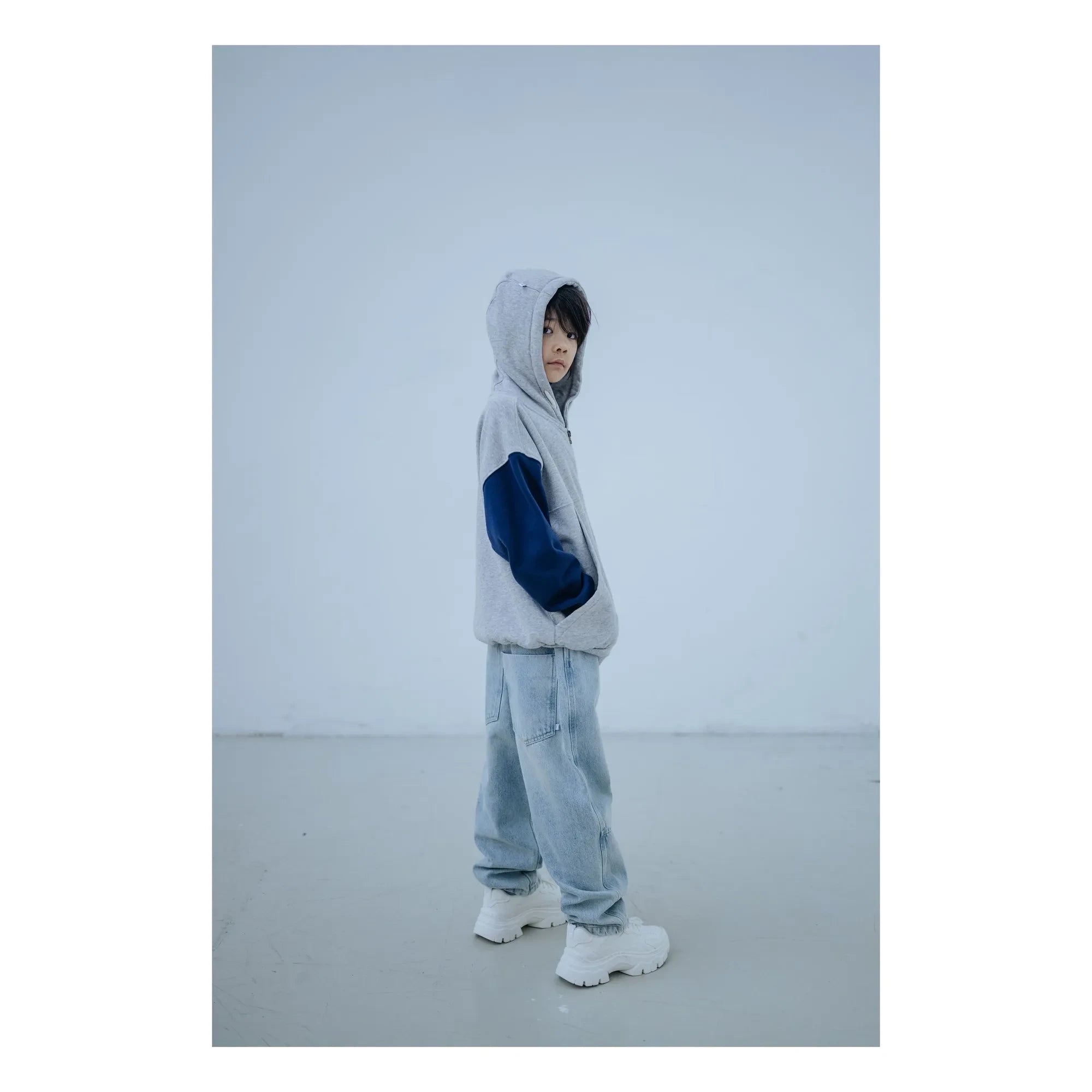 Repose AMS - Organic Cotton Tricolor Zip-up Sweatshirt | Gray