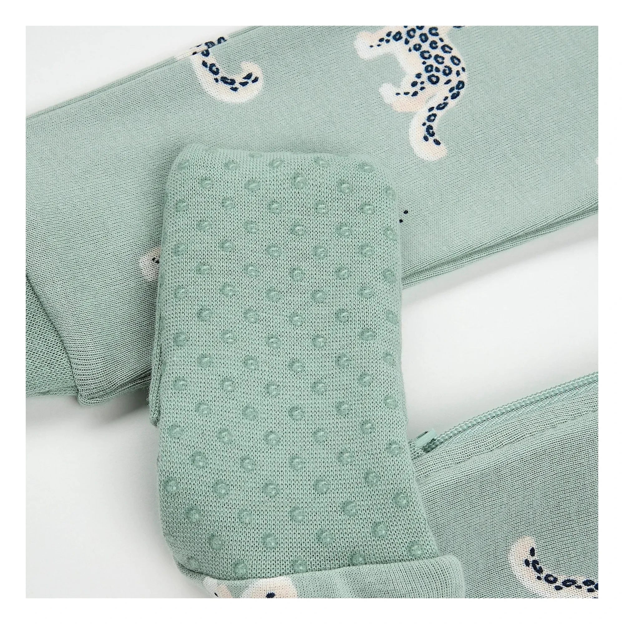 Petit Lem - Organik Pamuk Leopar Desenli Dönüştürülebilir Pijama | Badem yeşili