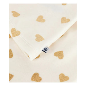 Petit Bateau - Ruffled Pajamas Glittery Hearts Organic Cotton | Ecru