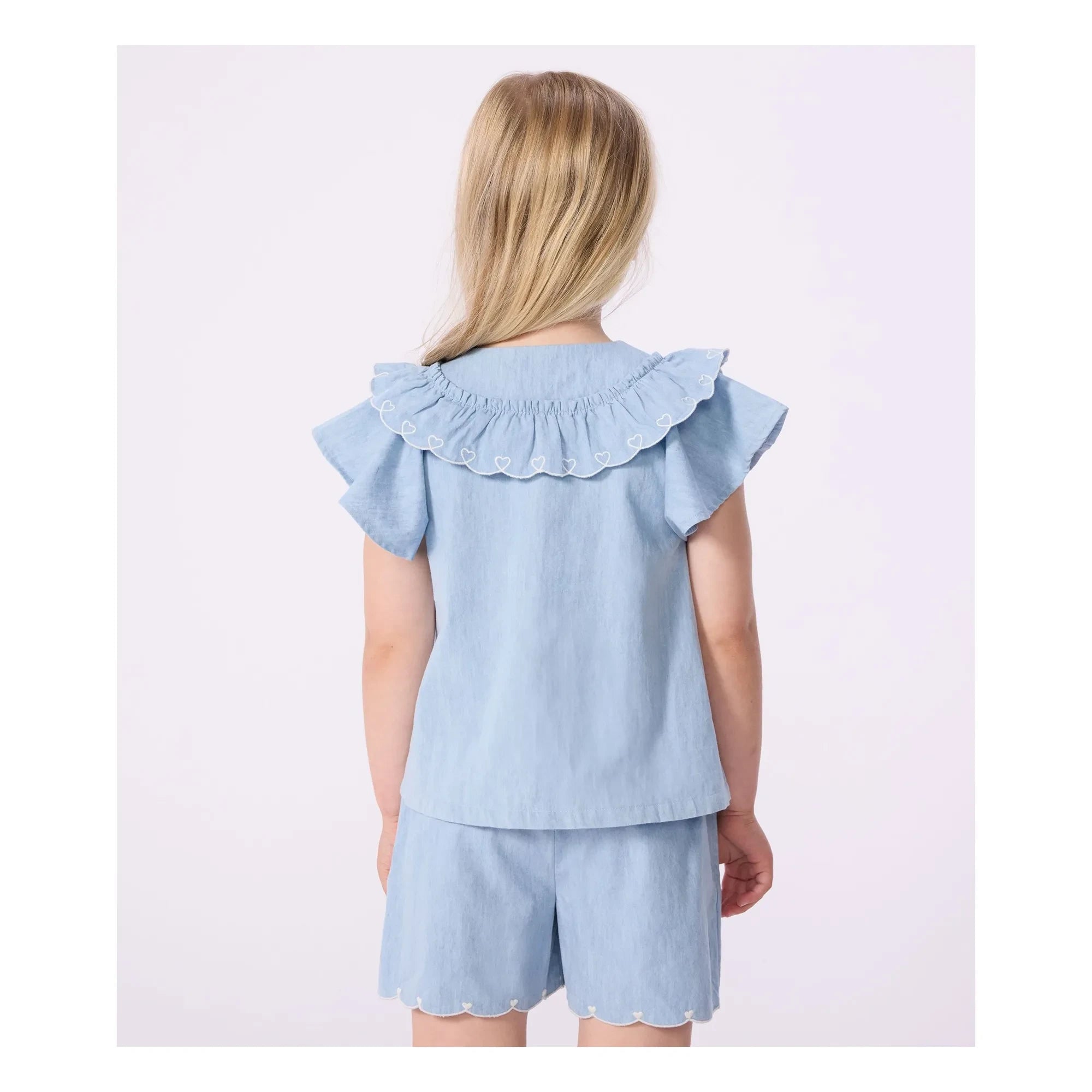 Petit Bateau - Organik Pamuklu Chambray Kalp Şort | Açık Mavi