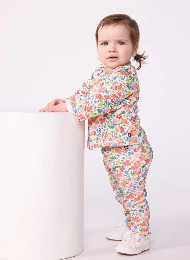 Petit Bateau - Organik Pamuklu Çiçek Desenli Bebek Hırkası | Beyaz